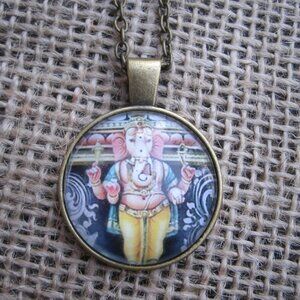 Ganesha Glass Cabochon Pendant Necklace